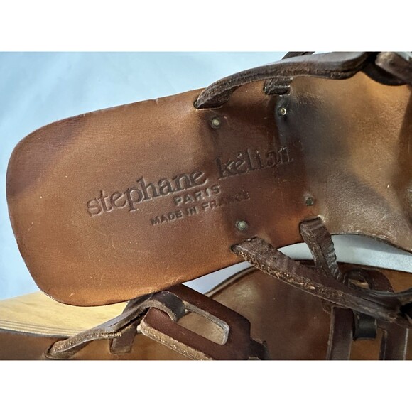 Vintage Stephane Kelian Brown Leather And Wood Platform Wedge Sandals Sz 9.5 - Picture 10 of 16
